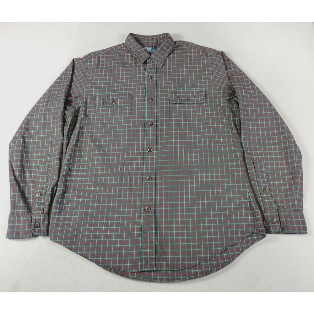 Vintage Polo By Ralph Lauren Shirt Mens Large Red Green Plaid Office Casual